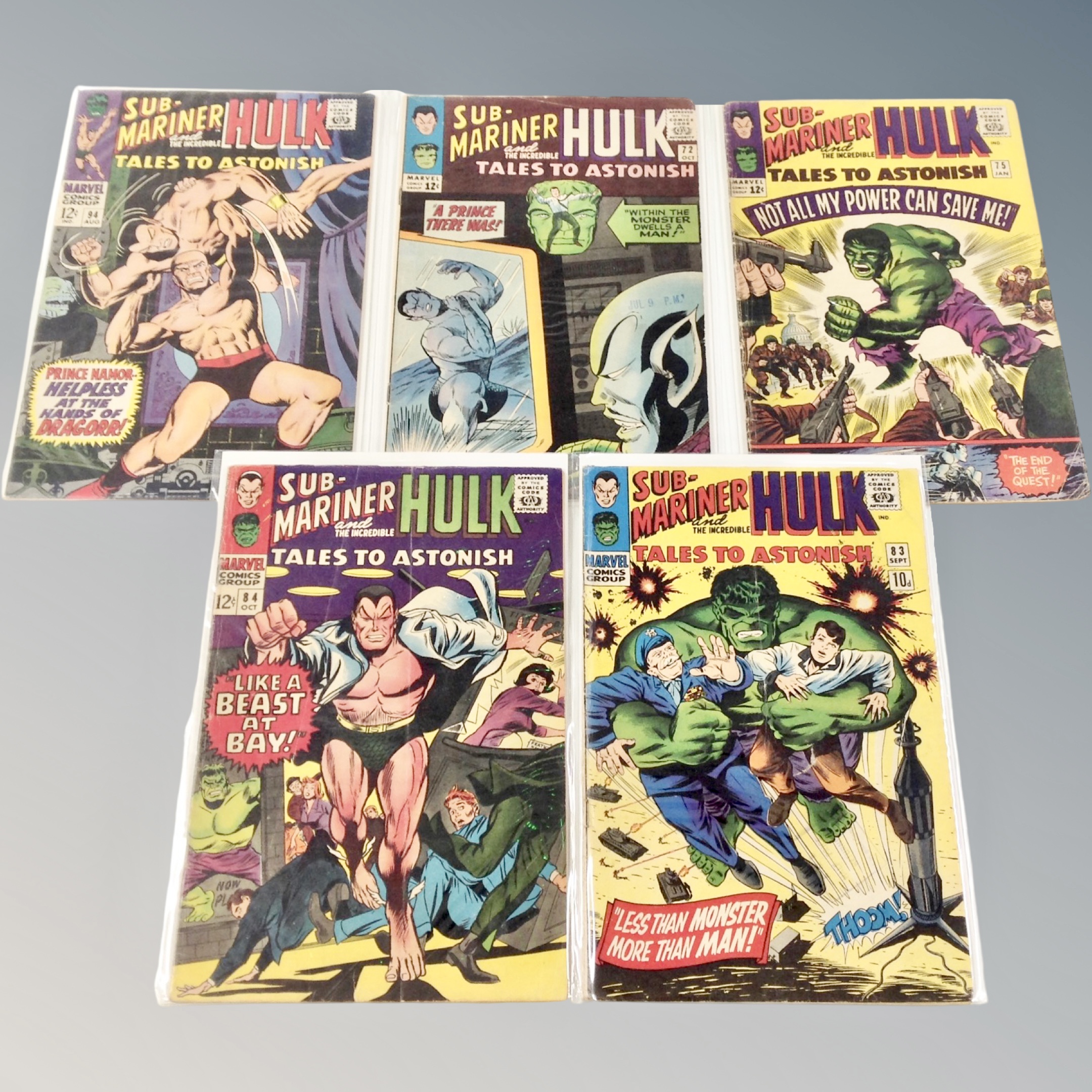 Marvel Comics : Sub-Mariner and The Incredible Hulk, Tales to Astonish numbers 83 (10d cover) 72,