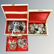 Two boxes of mixed costume jewellery