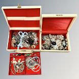 Two boxes of mixed costume jewellery