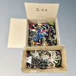 Two boxes of mixed costume jewellery