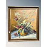 Continental school : Still life of flowers in a vase, oil on canvas,