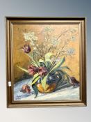 Continental school : Still life of flowers in a vase, oil on canvas,