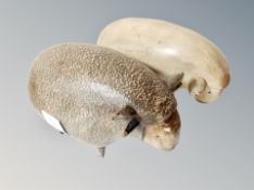 Two folk art carvings of sheep