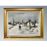 Continental school : Figures walking to a windmill, oil on canvas,