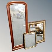 A 19th century mahogany framed hall mirror together with two further mirrors