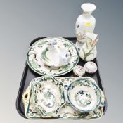 A tray of cabinet china to include Graff vase and basket, Masons Chartreuse, Aynsley vase,