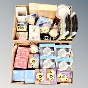 Two boxes of compartmented screw boxes, wooden cases, Thunderbird, Meercat and Dr Who mugs,