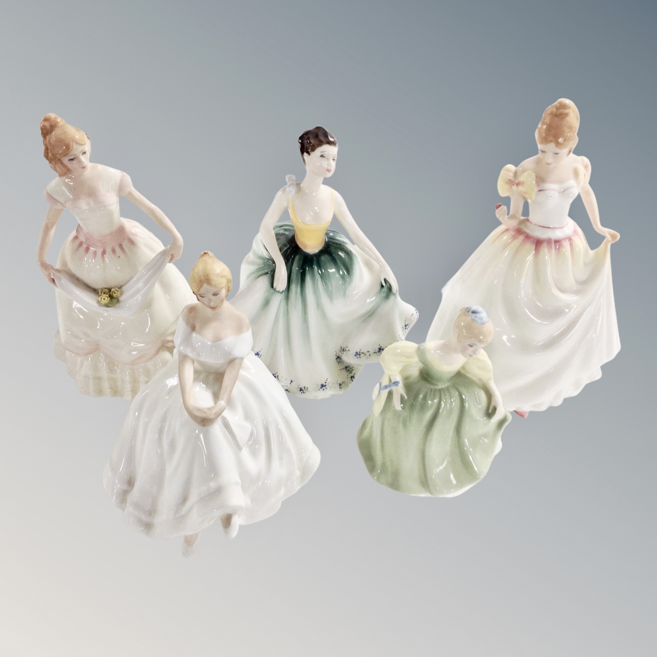 Six Royal Doulton figures - Gift of Love HN3427, Nicole HN3421, Cynthia HN2440,