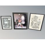 Three pictures relating to Muhammad Ali, largest 47cm by 57cm.