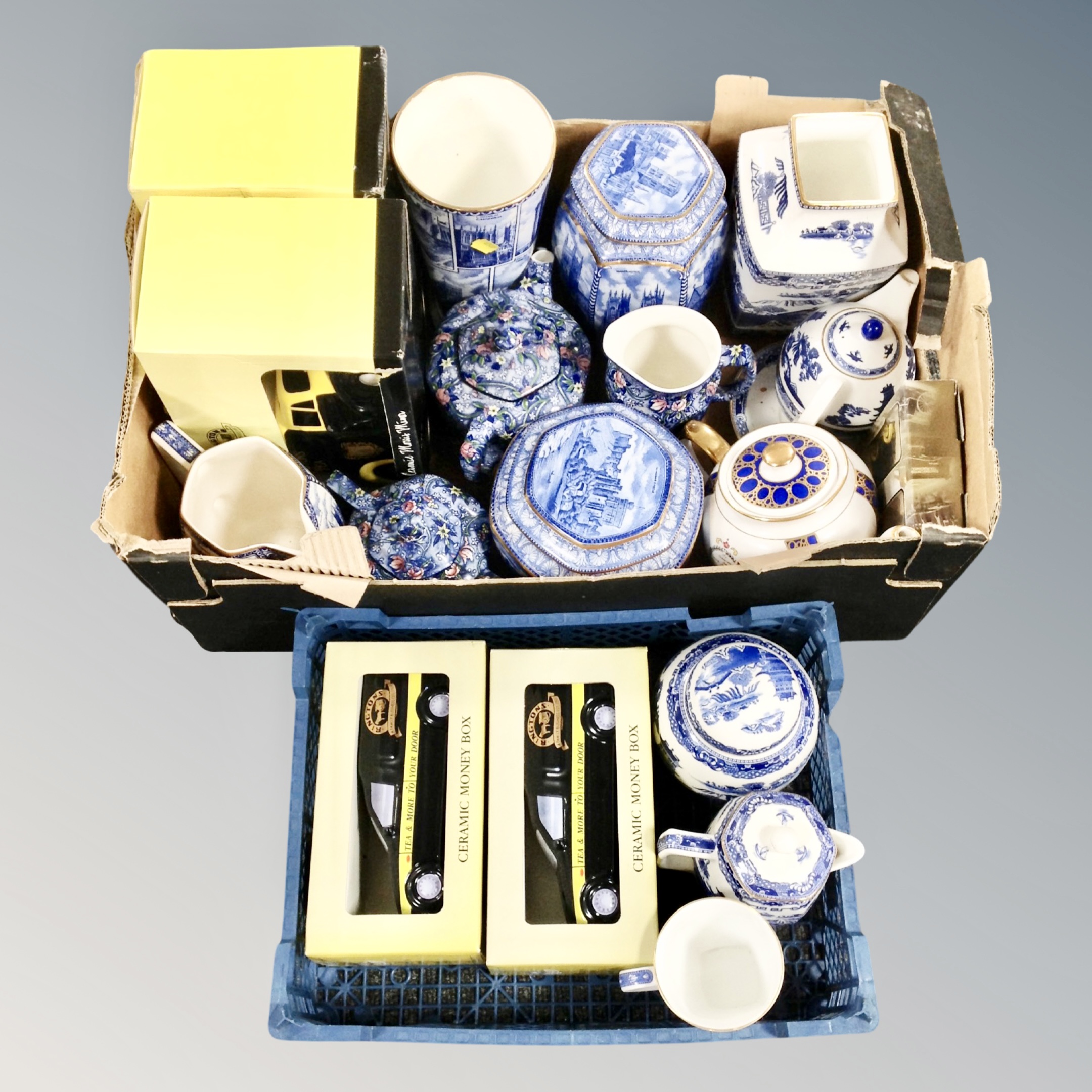 Two boxes of boxed and unboxed Ringtons ceramics