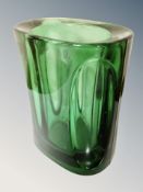 A Classic Sklo Union Czech green glass vase designed by Adolf Matura,