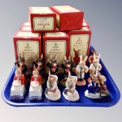 A tray of thirteen Royal Doulton Bunnykins figures - boxed, some duplicated.