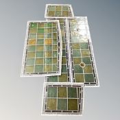 Five antique leaded glass window panels