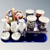 A tray of ceramics, set of four Leonardo Collection William Morris birds mugs,