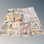 Fifteen antiquarian colour lithographic pictures mounted on card,