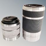 Two Sony camera lenses model SEL1855 and SEL55210