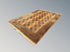 A Bokhara style carpet on cinnamon ground,