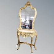 A Louis XV style gilded marble top console table with mirror