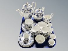 A tray of twenty five pieces of Johnson Brothers Indies blue and white tea ware