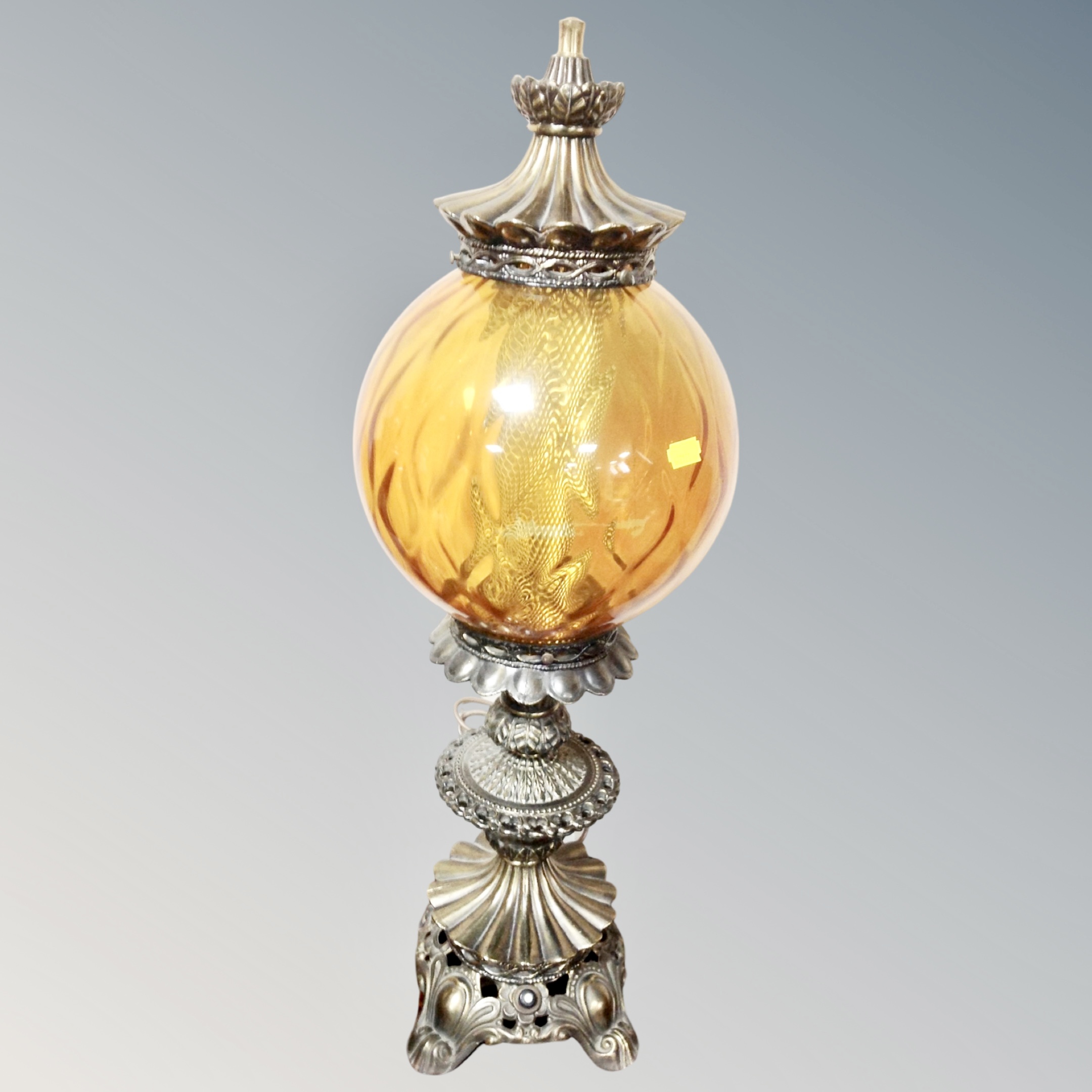 A 19th century style gilt metal and amber glass table lamp