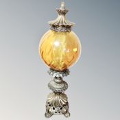 A 19th century style gilt metal and amber glass table lamp