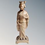 A bronzed spelter figure of a Geisha,