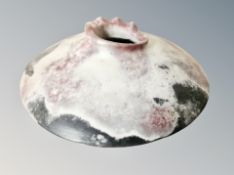 A large Raku & polished UFO shape vase