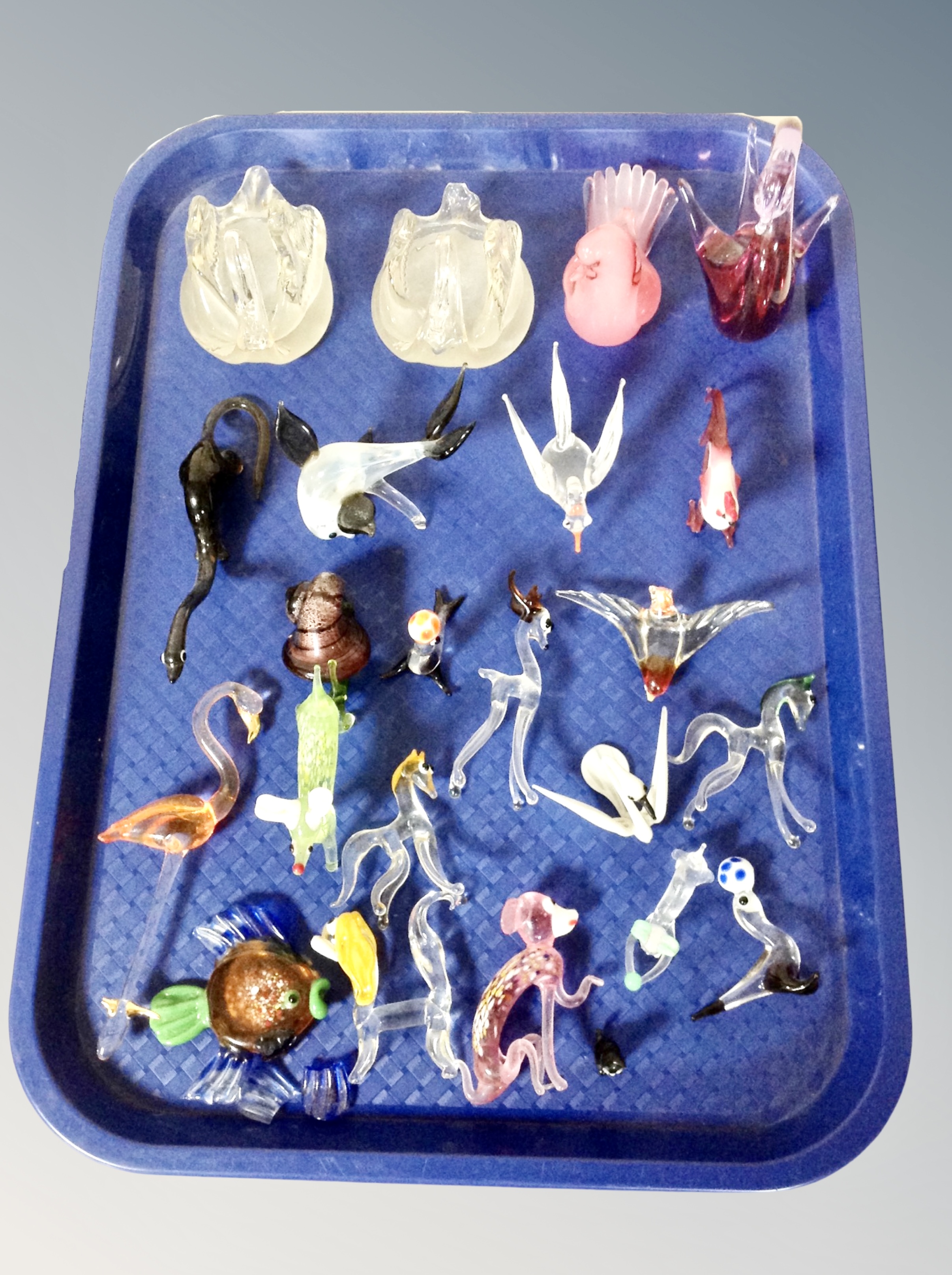 Small box of miniature lamp work and glass animals