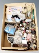 A box of Ashworth Speedy Moisture Detector, antique wrought iron boot jack, catapults,