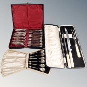 A tray of twelve-piece silver plated fish cutlery set,