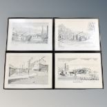 A set of four E Blackburn signed prints -Burradon colliery Northumberland, Blyth,