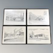 A set of four E Blackburn signed prints -Burradon colliery Northumberland, Blyth,