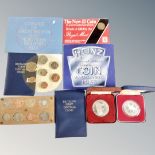 A box of coin sets, coins of Great Britain 1977, Heinz Royal Mint coin collection 1983,