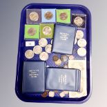 A collection of coins, Britain's First Decimal coins, one pound note, commemorative coins,