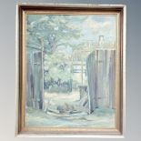 ** Larsen : looking through a fence, oil on canvas, signed, dated 1929,