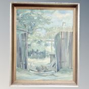 ** Larsen : looking through a fence, oil on canvas, signed, dated 1929,