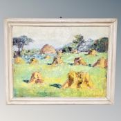 Continental School : Hay stacks in a field, oil on canvas,