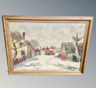 Continental School : A village in winter, oil on canvas,