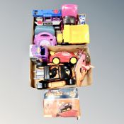 Two boxes of toys, Action man vehicles and figures, Lexi book Disney Princess,