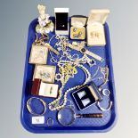 A collection of costume jewellery, watches, Royal Crown Derby ornament, dress rings, thimbles,