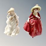 Two Royal Doulton figures : Summer Breeze HN 3724 and a single red rose HN 3376