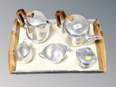 A five piece picquot ware tea service on tray (6)