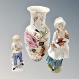 Two Royal Doulton figures : Tom HN 2864 and Lizzie HN 2749, plus a further Chinese vase,