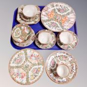 Sixteen pieces of 19th century Canton famille rose tea china and plates,