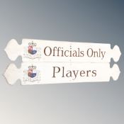 Two hand painted British hockey federation signs,