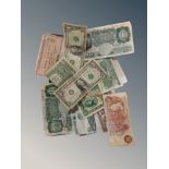 A small quantity of bank notes including Bank of England £1 and 10 shilling notes, American dollars,