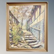 Continental School : Study with railing and steps, oil on canvas, with a VR monogram,