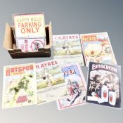 A box of nine metal signs, The Hotspur, F H Ayres Brill cream,