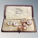 A pair of 18ct gold mother of pearl cufflinks and three matching dress studs