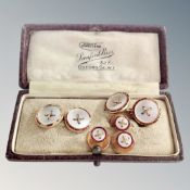 A pair of 18ct gold mother of pearl cufflinks and three matching dress studs